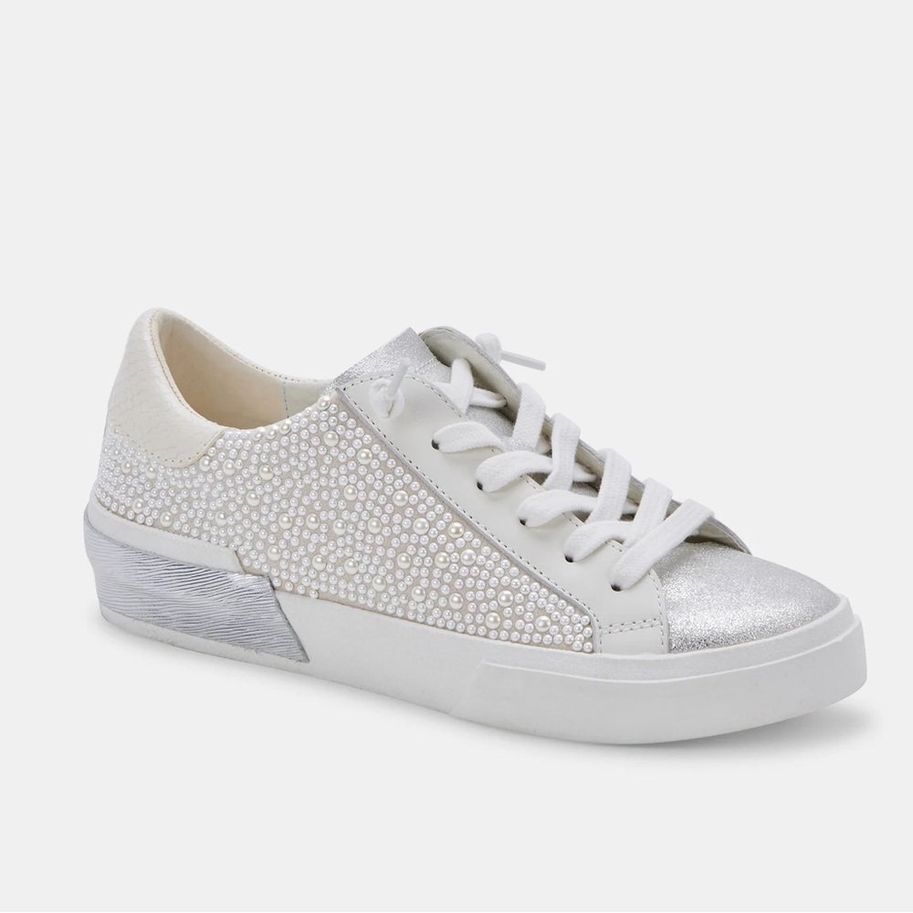 Dolce Vita White Sneakers with Silver Toe & Rhinestone Embellishments